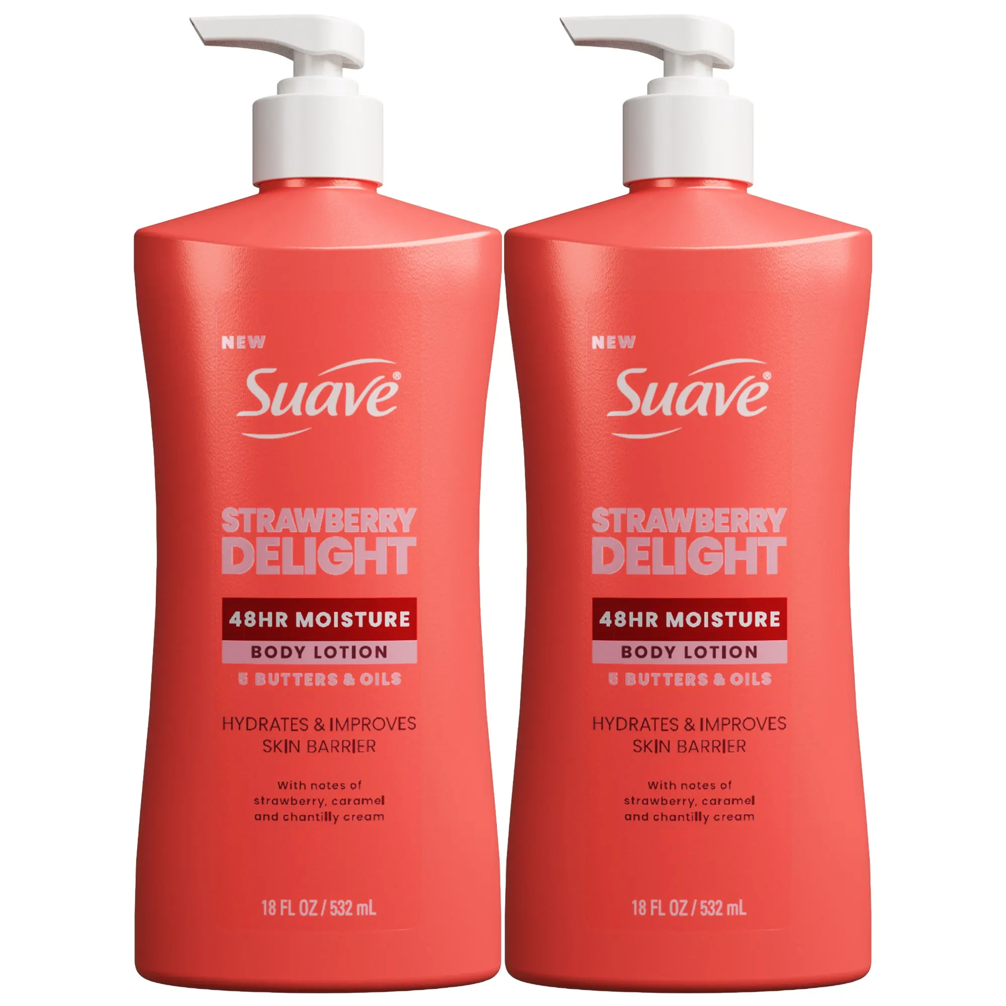 Suave Hydrating Body Lotion, Strawberry Delight 2-Pack, 48HR Moisture, 18 Oz Ea