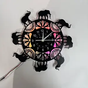 1 Piece Elephant Retro vinyl wall clock, Colorful vinyl wall clock, Home Decoration, Wall Hanging Clock, Valentine's Day gift, Christmas gift, birthday gift, Ramadan Gift, suitable for bedroom living room office