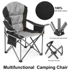 Camping Folding Chair, Heavy Duty Support - Foldable Padded Seat with Side Pockets, Cup Holder & Insulated Cooler Bag for Camping, Beach, Fishing, Outdoor Events