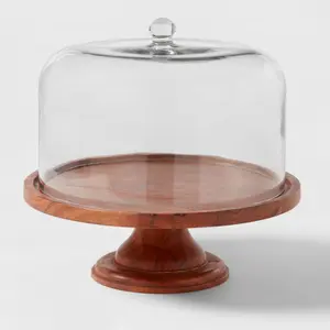 Round Glass & Wood Dessert Stand - Threshold