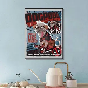 Deadpool's Canine Companion: Artistic Canvas Poster -  Frameless - Perfect Gift For Dog Lovers And Superhero Fans