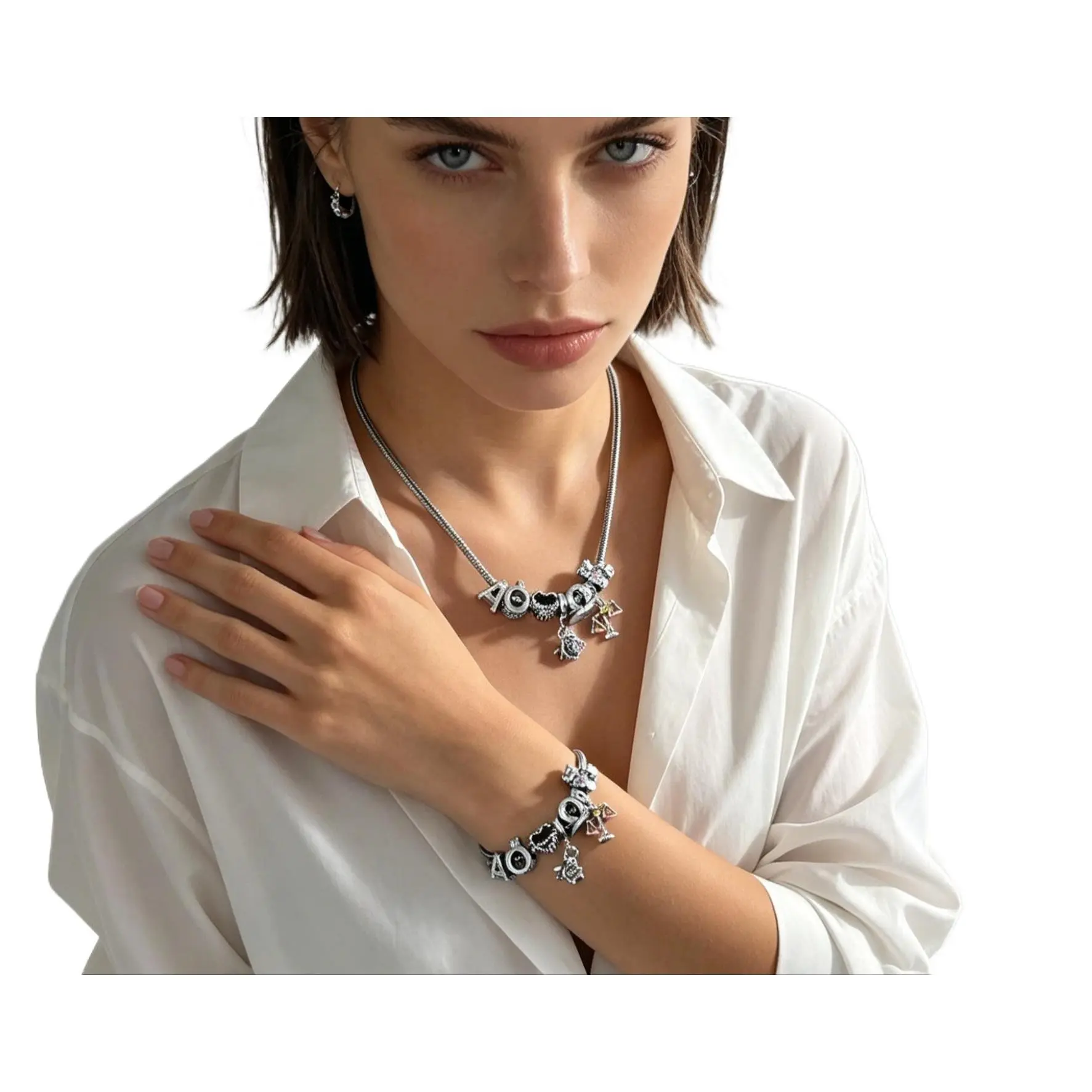 Customized Jewelry Sets for Women, Whimsical 2-Piece Fashionable Alloy Necklace & Bracelet with Bear Zodiac & Sparkling Zircon Heart Pendants, Fashionable Jewelry Set, Daily, Heart Necklace, Zodiac Hearts