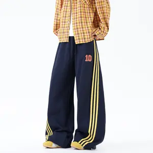 American Vintage Curved Blade Pants Fashionable Versatile Sweatpants Men's Loose Fit Draped Wide Leg Casual Street Style Cool Long Pants with Side Stripes