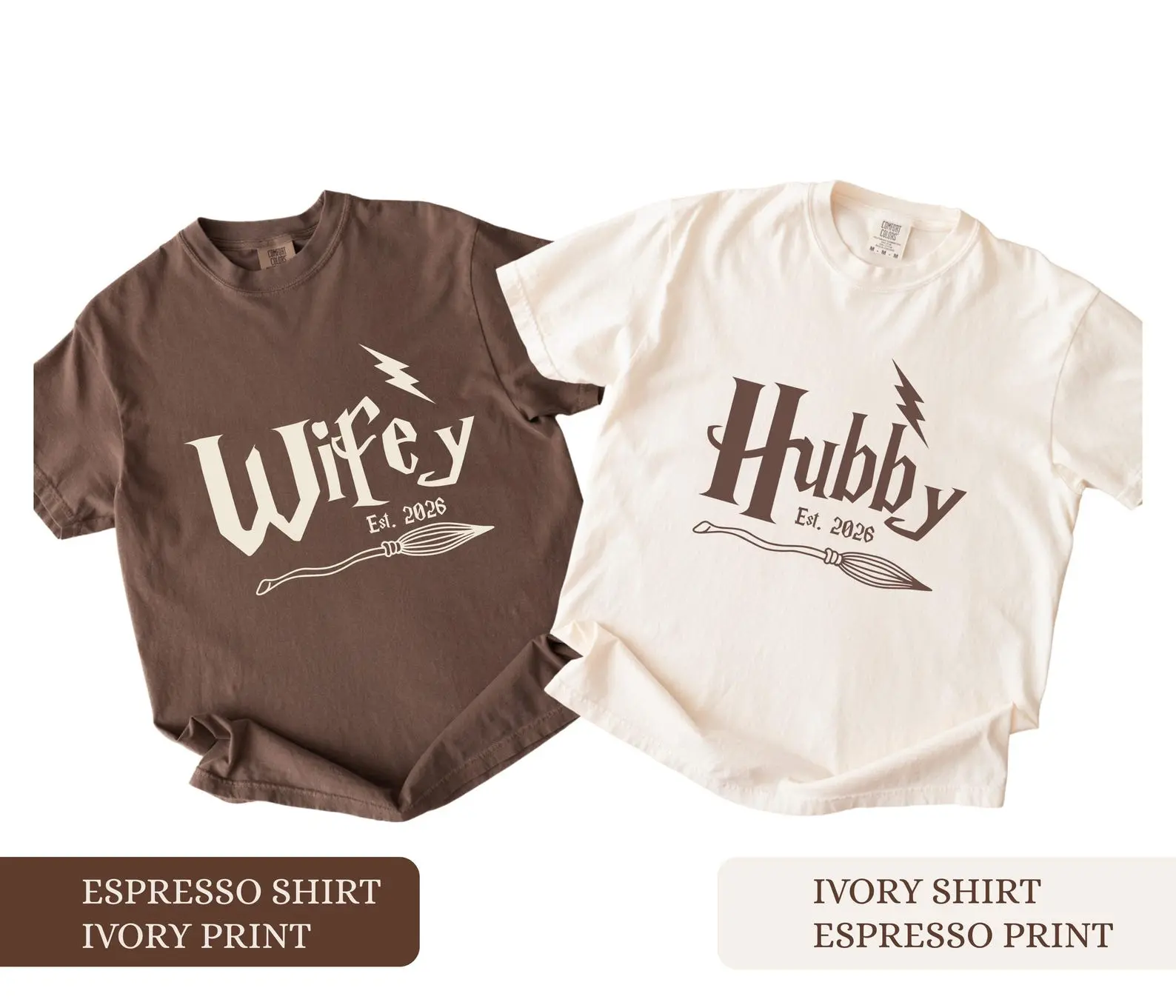 Comfort Colors Retro Custom Wifey and Hubby T-Shirt, Matching Couple Tee,Trendy Newlywed Shirt, Comfort Colors Honeymoon T-Shirt, Custom Anniversary Tee, Full Size