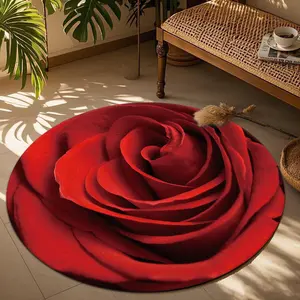 Rose Pattern Round Floor Mat, Non-slip Soft Floor Carpet, Decorative Area Rug for Home Living Room Bedroom, Home Decor