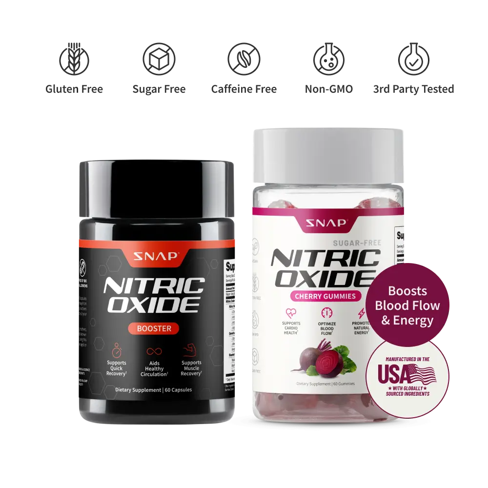 Snap Supplements - Nitric Oxide Booster 60ct + Cherry Flavor Nitric Oxide Gummies - Natural Supplement Snap Supplements - Nitric Oxide Booster 60ct + Cherry Flavor Nitric Oxide Gummies - Natural Supplement