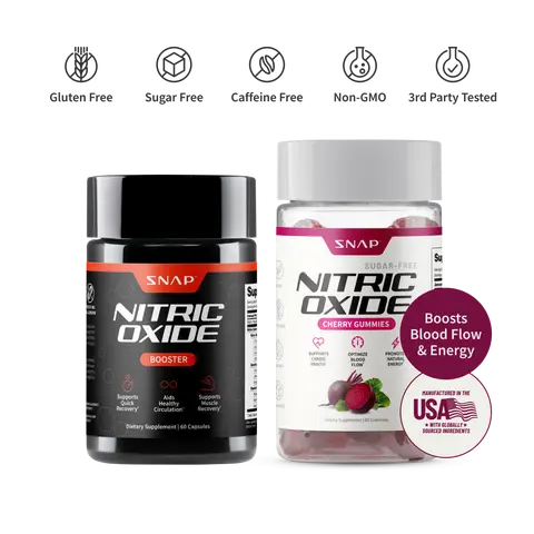 Snap Supplements - Nitric Oxide Booster 60ct + Cherry Flavor Nitric Oxide Gummies - Natural Supplement