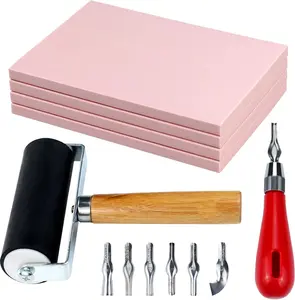4 Pack Rubber Block  Carving Blocks with  Tools and Rubber Brayer Roller for Printmaking and More Crafts