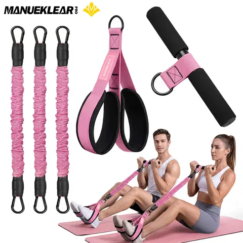 MANUEKLEAR Upgraded 3-Tube Pedal Resistance Bands with 3 Handles, Adjustable Tension Ropes, Abs Training Straps, Pilates Equipment for Home Workouts, At Home Gym Equipment, Stretch Exercise Bands for Leg & Arm Training