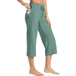 Willit Women's Capris Pants Cotton Yoga Capri Casual Lounge Pants Wide Leg Workout Sweatpants with Pockets 20"