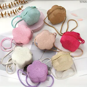 Cute Flower-Shaped Woven Crossbody Bag, Mini Summer Shoulder Purse, Lightweight Zipper Sling Bag for Beach Vacations, Casual Errands & Coin Storage
