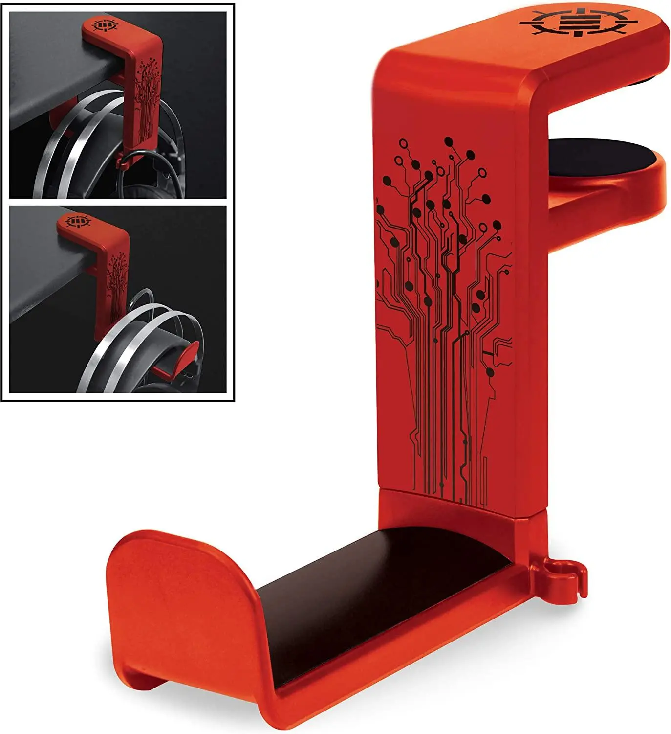 Under-Desk Gaming Headphone Holder with 360° Rotating Hanger and Cable Clip – Red ENHANCE