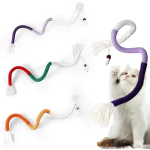 3 Pcs Cat Toys Chew Ropes, 27.16 Inchs Handmade Cotton Rope Pussycat Toy, Safe Interactive Kitten Palything with Refillable Natural Premium Catnip Bag for Teeth Cleaning & Attract Kittens