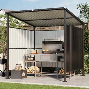 Aoxun 6x6FT Grill Gazebo, Outdoor BBQ Shed Metal Awning for Patio, Deck & Pet Area
