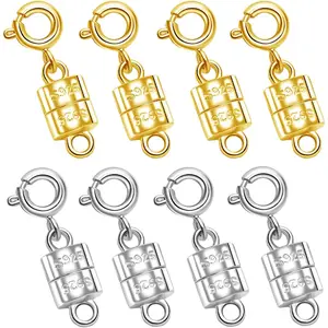 S925 Sterling Silver Magnetic Necklace Clasps and Closures, Magnetic Clasps for Necklaces,Magnetic Clasp Converter for Jewelry Making Supplies (4golden+4silvery)