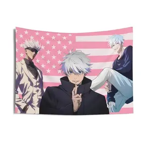 Gojo Satoru Flag Pink Flag Wall Decor Carpet Home Bedroom Anime Dorm Decoration Items Art