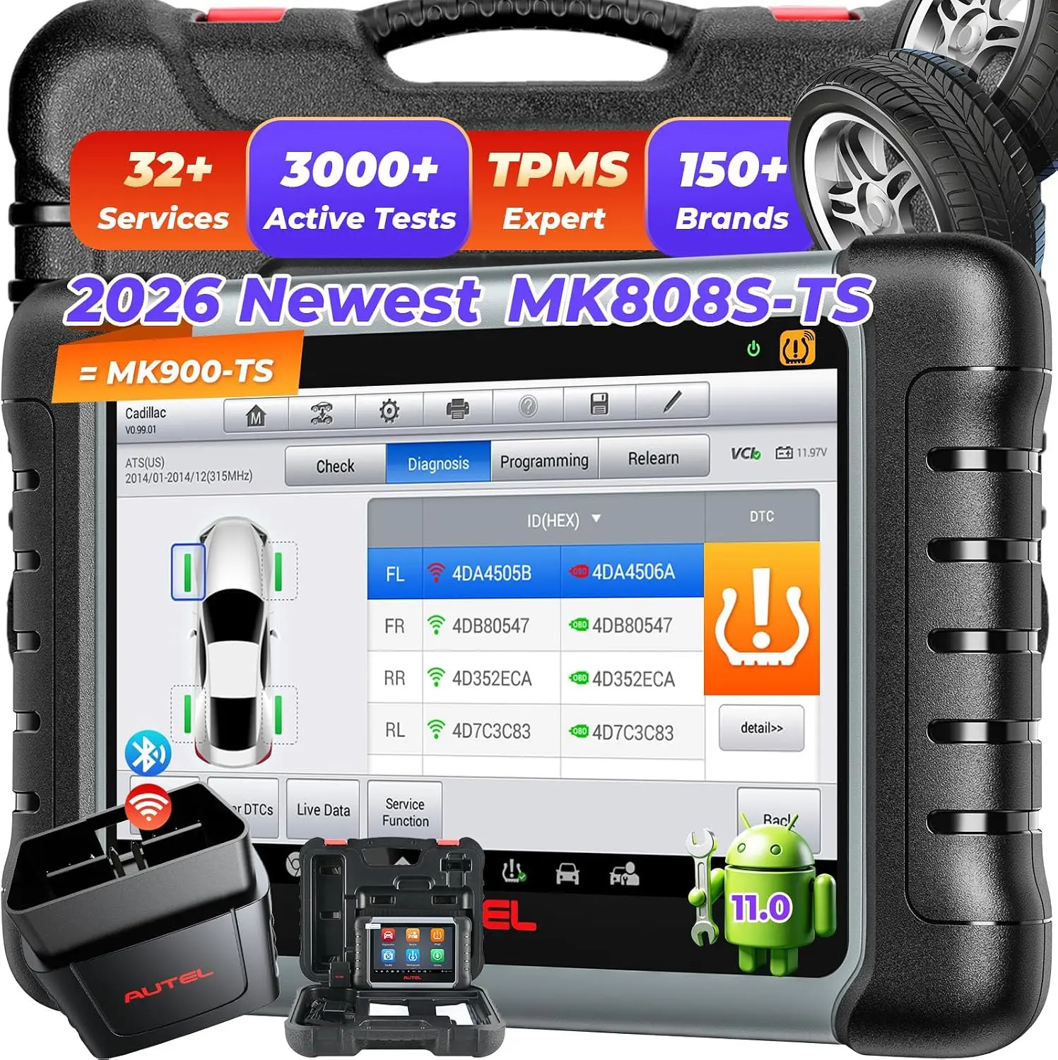Autel MaxiCOM MK808S-TS OBD2 Scanner - 2026 TPMS Tool Equivalent to MX808S, MP900, MS906 Pro, 3000+ Active Tests, 32 Services, TPMS Programming Relearn Retrofit, Full System Scan, Upgrade of MK900BT, MK808BT Pro, Tools, Tablet