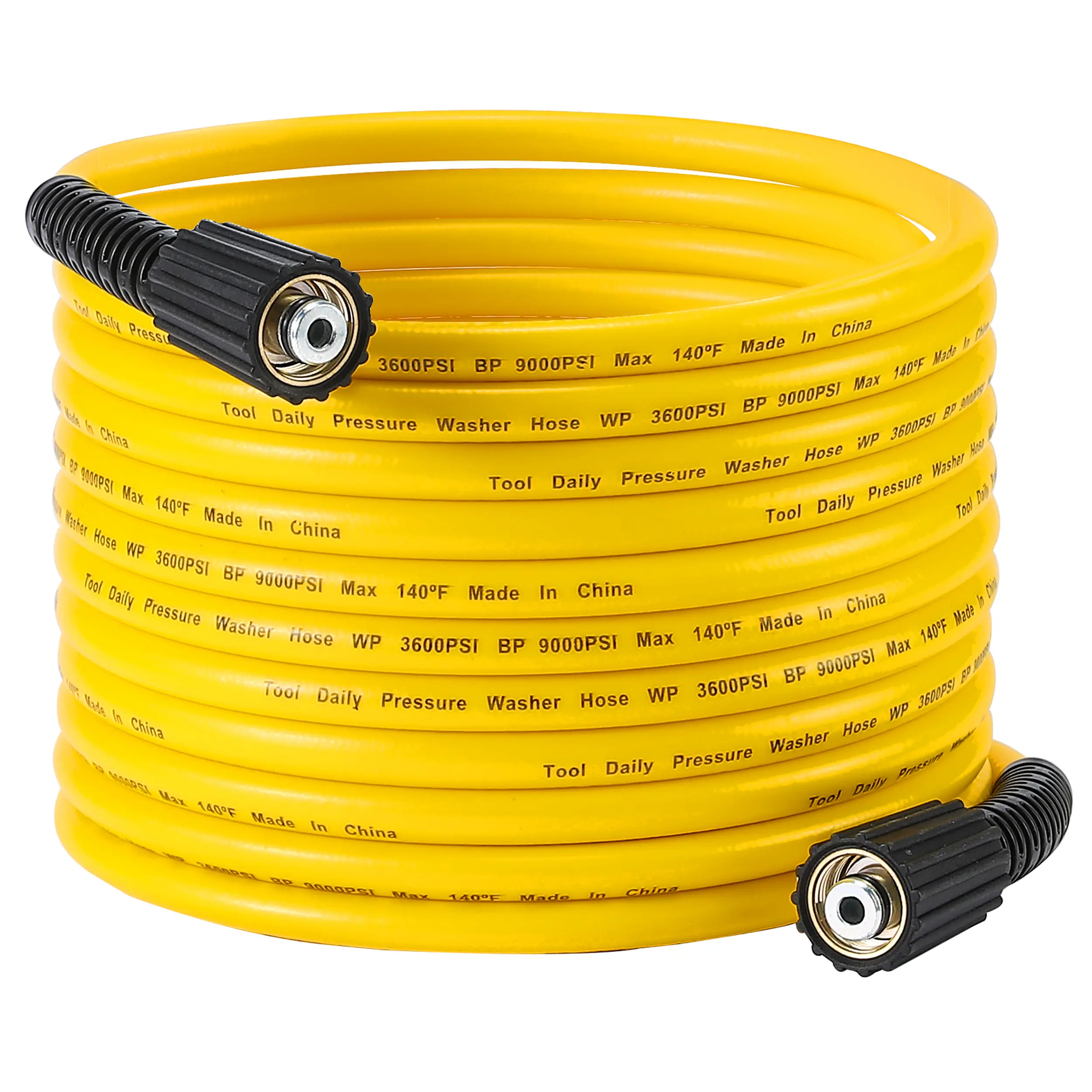 Tool Daily Kink-Resistant Pressure Washer Hose, 50 FT x 1/4 In 3600 PSI Replacement Extension with M22 14mm Fitting, 3/8 In Quick Connect Couplers, Uninterrupted Flow for Gas & Electric Pressure Washers, Car Cleaning, Driveways