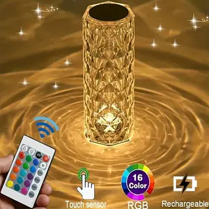 Crystal Table Lamp, Remote and TouchControl Rose Wave Lamp, RGB ColorChanging Night Light, Dimmable, USBRechargeable Decoration Ambient Lightingfor Dinner/Bars/Game room/Living Room/Bedroom