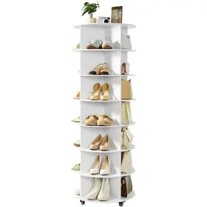 VEVOR 7 Tiers Rotating Shoe Rack Tower with Wheels, Movable 360 Spinning Carousel Display, Lazy Susan Organizer Closet Shelf for Living Room, Entryway, WhiteVEVOR Super Brand Day