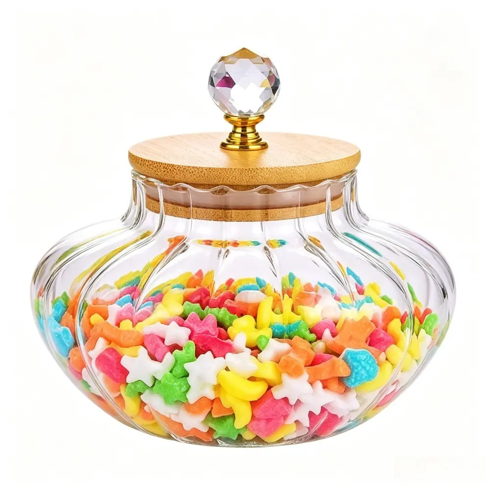 Round Fruit-Shaped Glass Food Storage Jars with Bamboo Lids, Leak-Proof Kitchen Canisters & Storage Bottles for Sugar, Coffee, Spice, Striped Decorative Containers for Utensils, Canister Storage Bottles & Jars