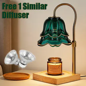 Tulip Shaped Candle Warmer Lamp With Timer Dimmable Brightness Height Adjustable Solid Wood Base Flameless Candle Melting Light For Housewarming Gift