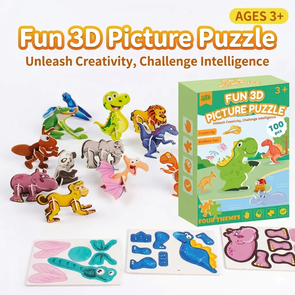 3D Animal Puzzle Kids 3D Puzzle DIY Cartoon Animal Puzzle Preschool Learning ToysInsect Craft Kit Educational Toys for Kids Montessori Inspired Toys Screen-Free Activities Fine Motor Skills Toys Creative Craft Kit Kids Gift Ideas Toddler STEM Toys