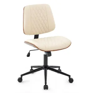 PU Leather Office Chair，Pneumatic Height Adjustment & 15 Degree Tilt With Swivel，Armless Desk Chair For Home Office And Study