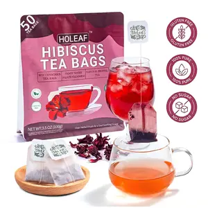 HoLeaf Hibiscus Tea Bags 50 Count - Caffeine Free Natural Herbal Tea, Refreshing Tart Flavor, Eco-Friendly Compostable Individual Bags, Resealable Fresh Lock Pouch, Perfect for Summer Drinks, Cocktail Mixer & Natural Food Coloring