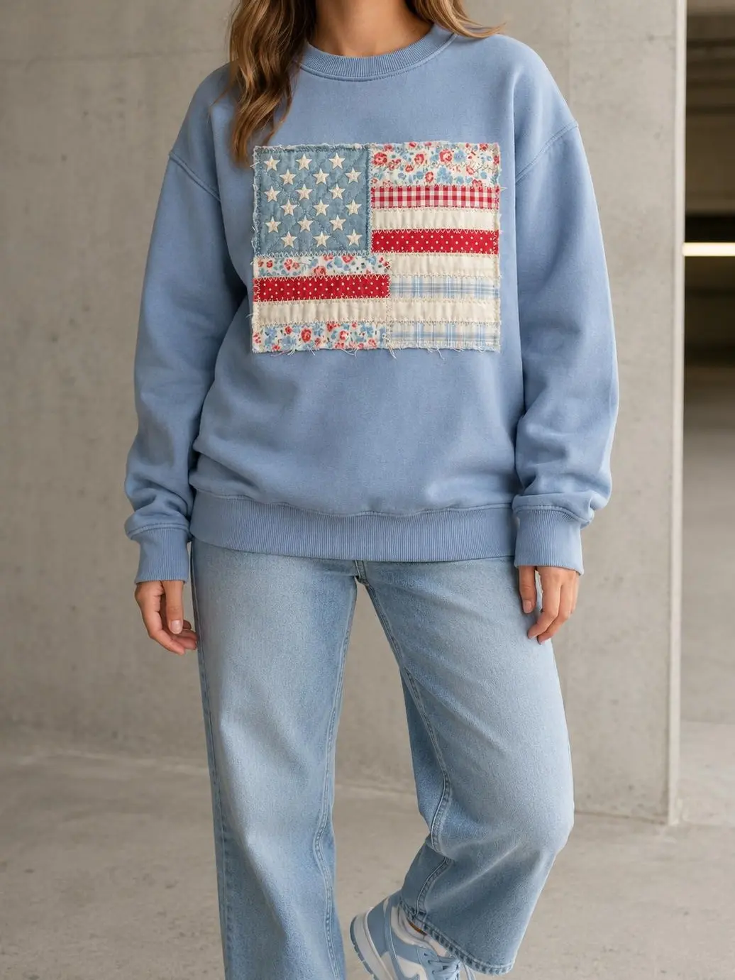 America Applique Patchwork Embroidered Sweatshirt, Patriotic USA Crewneck, Vintage Patchwork 4th of July Shirt, Americana Gift
