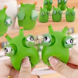 3Pcs Funny Eye Burst Squeezing Toy Green Caterpillar Pinch Fidget Toy Creative Stress Relief for Adults Kids Sensory Play Rel