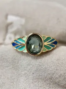 Retro Blue Enamel Golden Ring for Women Elegant Charm Art Nouveau Style Ring Engagement Ring Party Anniversary Jewelry Gift for Her Valentine's Day The Best Choice for Wearing At A Dinner Party Solitaire Engagement Rings