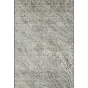 HomeRoots 653474 8 x 10 ft. Taupe & Ivory Abstract Transitional Washable Machine Made Rectangle Area Rug with UV Protection