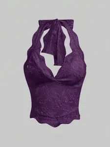 SOLEMN Fairycore Spring Summer Lace Neckline Floral Trim Simple Camisole Women Casual Daily Wear