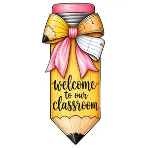 Welcome to Our Classroom Pencil, MF-W-0061, 22in Door Hanger, Wood Door Hanger