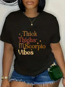 Women's 100% Cotton Casual Short-Sleeve Graphic T-Shirt - Zodiac, Thick Thighs, Scorpio Vibes, Melanin Lady Everyday Birthday Top