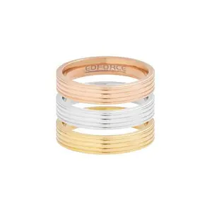 Stately Steel Tri-Color Stainless Steel Ribbed Stack Ring