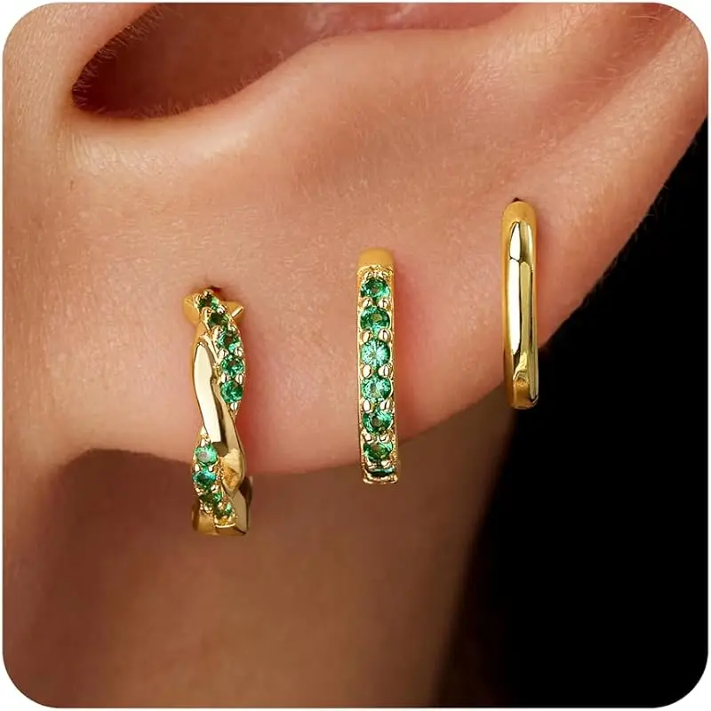 Gold-05 May Emerald Hoop