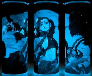 Glow in the Dark Jinx and Isha Arcane League of Legends Anime  Cup Mug Tumbler 20oz with Lid & Straw, Stainless Steel, Lightweight Design for Hydration - Reusable, Stylish