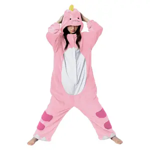 OLAOLA Unisex Adult Plush Pink Dinosaur Animals Onesie Pajamas Warm Home One-Piece Sleepwear