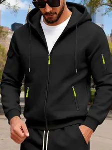 Men's Winter Heavyweight Fleece Hoodie, Casual Long Sleeve Zipper Sweatshirt, American Style Workwear Pullover for Cold Weather