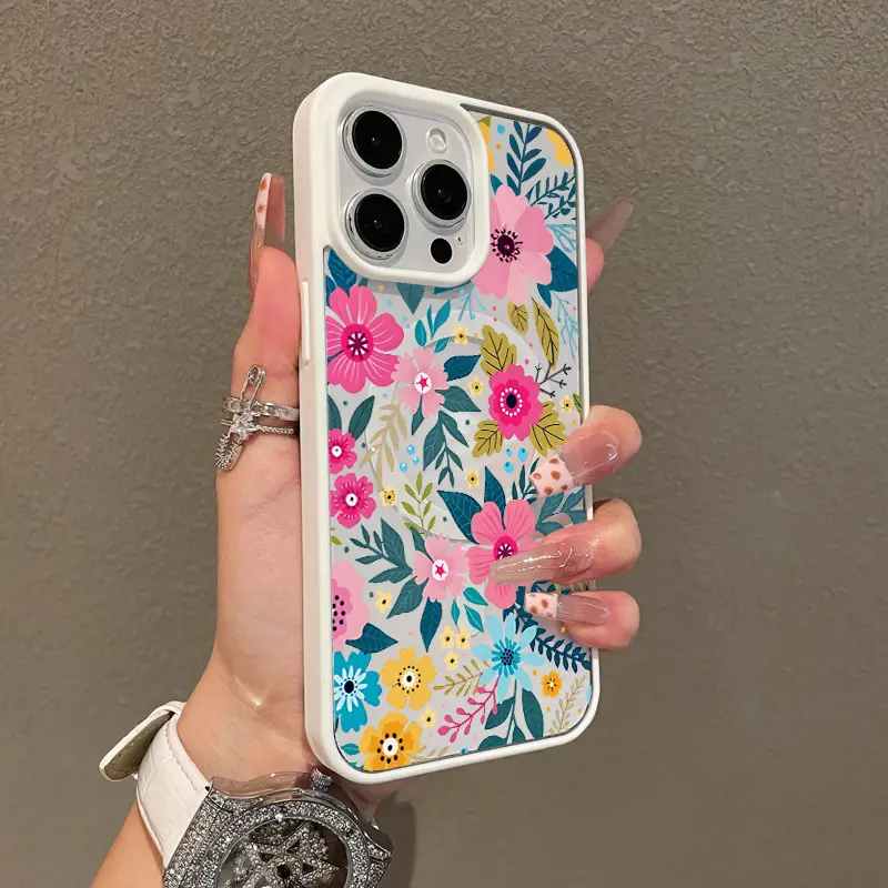 Premium Magnetic MagSafe-Ready Phone Case for iPhone 11/12/13/14/15/16 Pro Max, Vintage Flower Collage Y2K Design, Anti-Fall Resistance, Ultra-Thin, TikTok-Trending Cell Phone Accessories for Handheld Devices Casing with Screen Protector