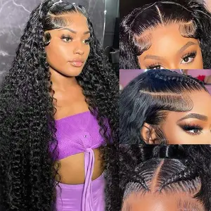 13x6 Water Wave Lace Front Wigs Human Hair Wigs 10A 30 Inch 200 Density HD Transparent Wet and Wavy Lace Front Wigs Human Hair Glueless Deep Curly Lace Frontal Wigs Pre Plucked for Women