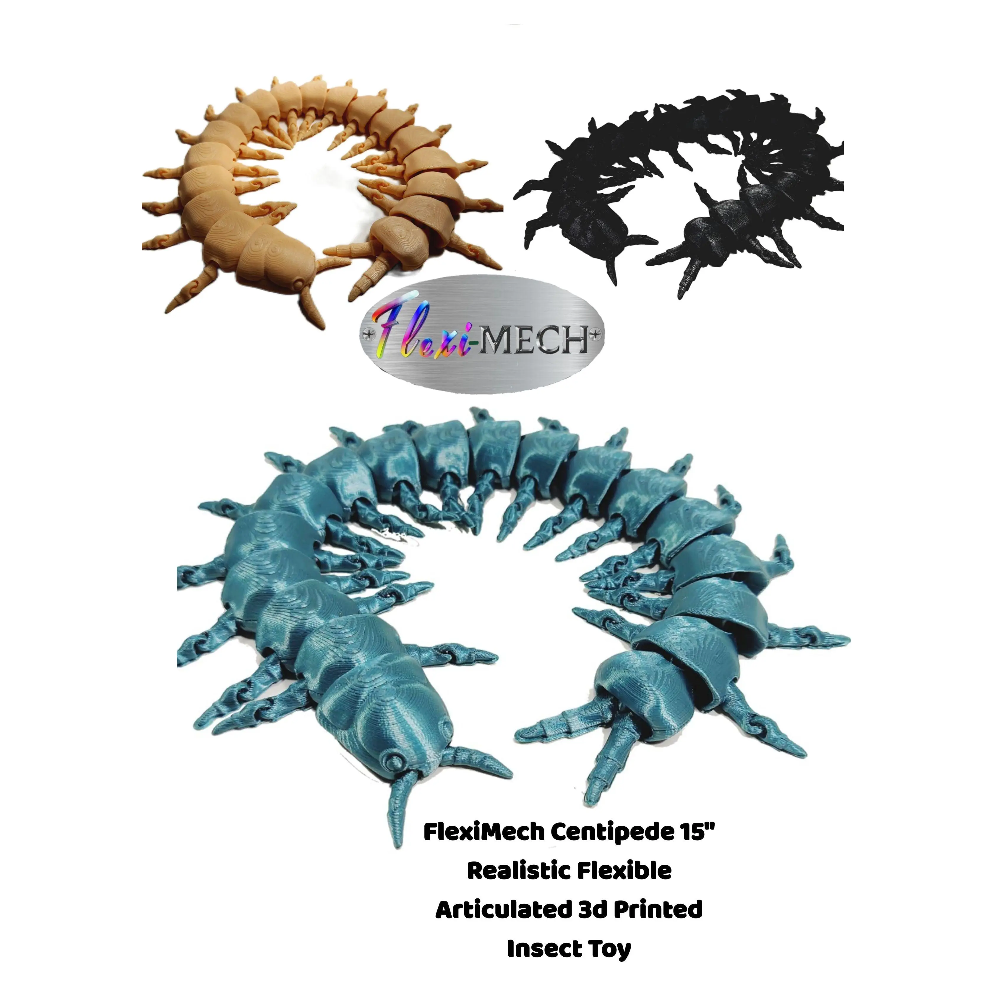 FlexiMech Creepy Centipede Articulated 3d Printed Life-Size Insedr Toy