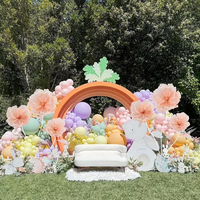 6 panels-5.58 ft Giant Flowers for Decoration,Large Fake Flower with Standing Stems and Base,Big Artificial Flowers for Home Decor,Wedding Background Decor,Shop Window Display,Banquet,Garden Party (Dark Champagne)