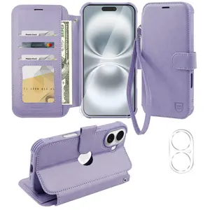 VANAVAGY Wallet Case for iPhone 16 Pro Max iPhone 16 Pro iPhone 16 Plus iPhone 16 16e for Women and Men,RFID Flip Leather Cover with Wrist Supports with Card Holder and Screen Protector