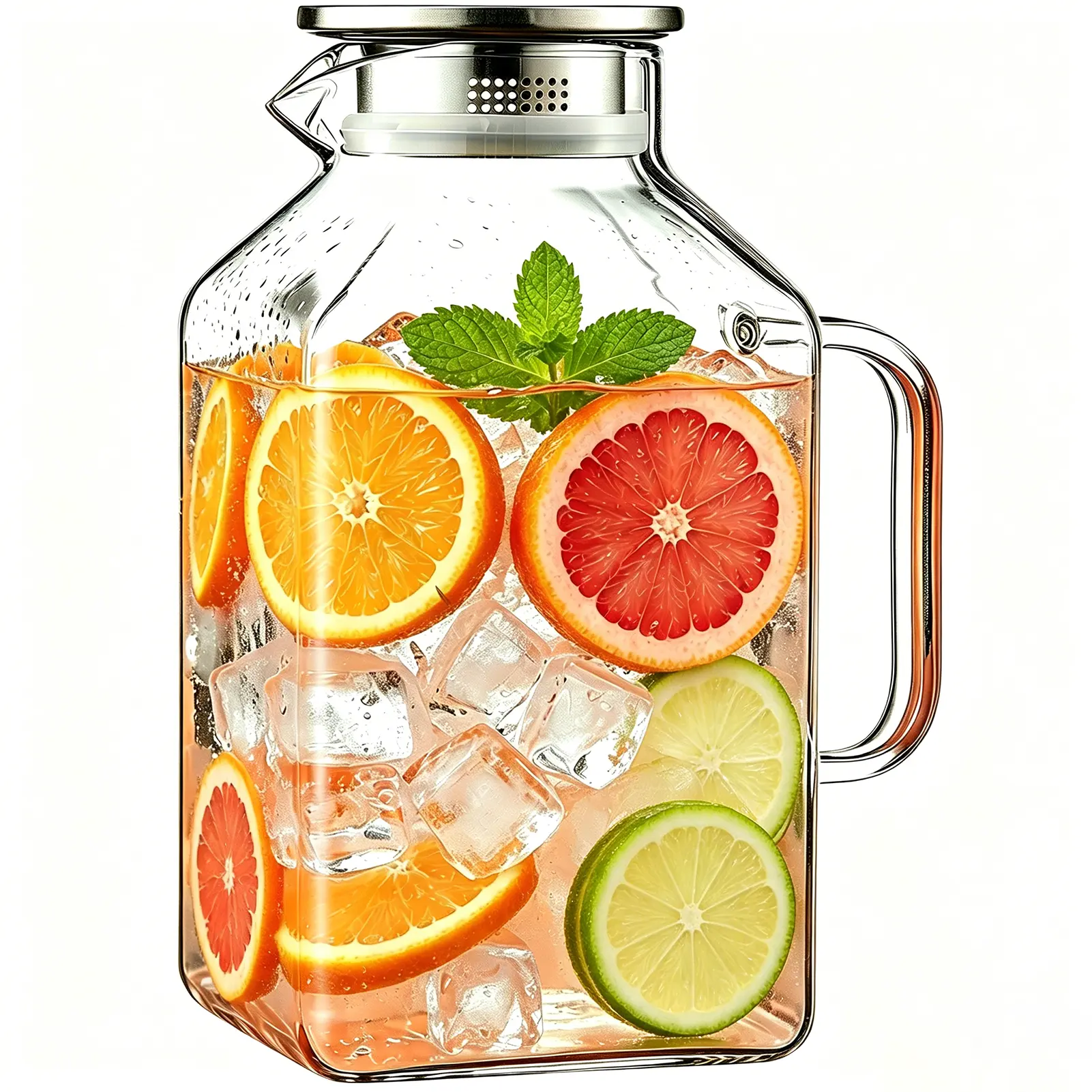 1 Gal Rectangular Square Shape Aesthetic Borosilicate Glass Pitcher-Kettle & Jug, Wide Mouth Drinkware with Lid, Spout & Handle for Hot/Cold Drinks, Fridge Storage