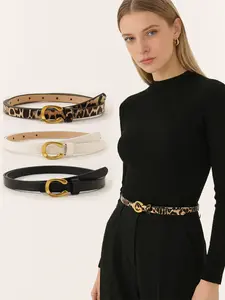 3pcs C-Shaped Metal Buckle Ladies Skinny Belts Trendy Exquisite Belt Modern Buckle Belts, Women's Fine Waist Belt Set, Fashionable Versatile Simple Design, Perfect for Jeans Suits Dresses