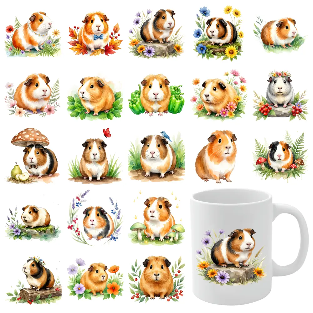 21 Pcs Guinea Pig UV DTF Stickers DIY Water Bottle Glass Transfer Sticker Decal UV DTF Stickers Suitable for 16 oz Glass Mug Decoration Gift clock