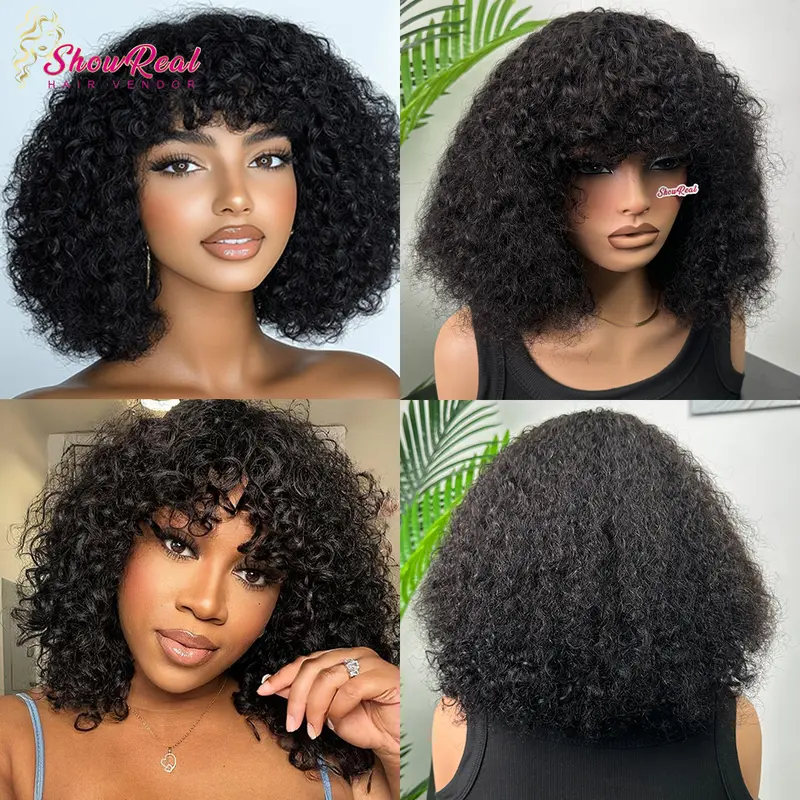 Wavy Curly Short Human Hair Wig with Bangs Lightweight Glueless Daily Use Amazon.com: Mjiokii Short Curly Human Hair Wigs with Bangs  main image 4